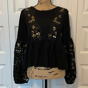 NWOT Anthropologie Neale Sequined Peplum Top